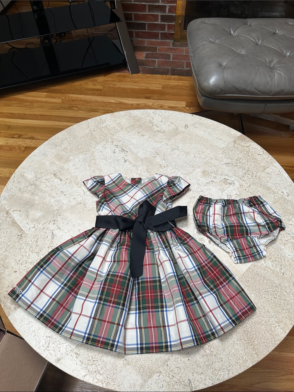 Ralph Lauren Red Green White Plaid Dress with Black Sash and Bloomers